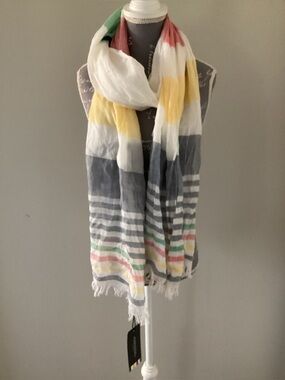 Hudson’s Bay Lightweight Striped Multi-Color Summer Scarf in 100% cotton.